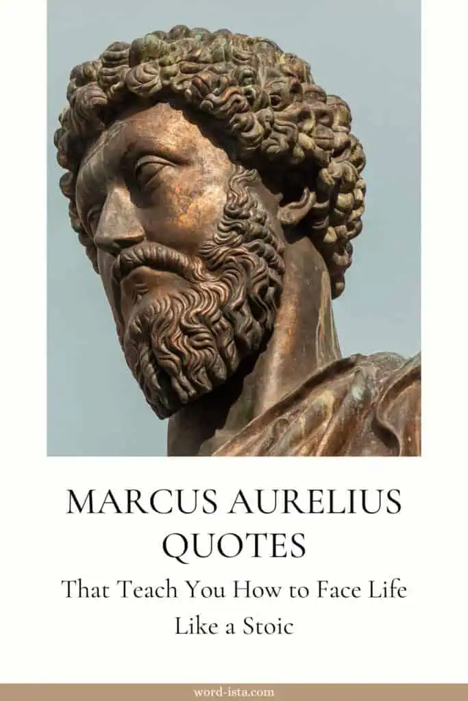 bronze statue of marcus aurelius with the text marcus aurelius quotes that teach you how to face life like a stoic